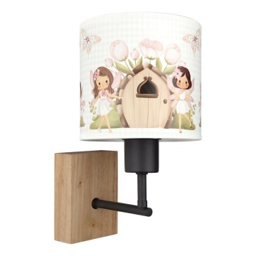 Brilagi - Παιδικό φωτιστικό τοίχου BOBO WOOD 1xE27/25W/230V δρυς/μαύρο/λευκό/ροζ/νεράιδες