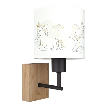 Brilagi - Παιδικό φωτιστικό τοίχου BOBO WOOD 1xE27/25W/230V δρυς/μαύρο/λευκό/μονόκεροι