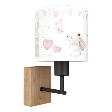 Brilagi - Παιδικό φωτιστικό τοίχου BOBO WOOD 1xE27/25W/230V δρυς/μαύρο/κρεμ/κουνελάκια