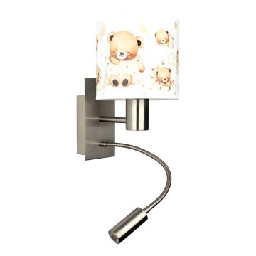Brilagi - Παιδικό LED ευέλικτο επιτοίχιο φωτιστικό BOBO 1xE27/25W/230V + LED/3W ματ χρώμιο/λευκό/αρκουδάκια
