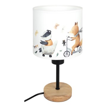 Brilagi - Παιδικό επιτραπέζιο φωτιστικό BOBO WOOD 1xE27/25W/230V δρυς/μαύρο/λευκό/ζωάκια
