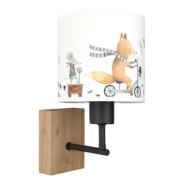 Brilagi - Παιδικό επιτοίχιο φωτιστικό BOBO WOOD 1xE27/25W/230V δρυς/μαύρο/λευκό/ζωάκια
