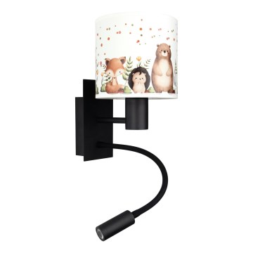 Brilagi - Παιδικό ευέλικτο επιτοίχιο φωτιστικό LED BOBO 1xE27/25W/230V + LED/3W μαύρο/λευκό/ζωάκια
