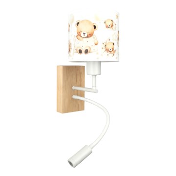 Brilagi - Παιδικό ευέλικτο επιτοίχιο φωτιστικό LED BOBO WOOD 1xE27/25W/230V + LED/3W δρυς/λευκό/αρκουδάκια