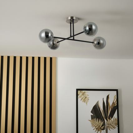 Brilagi - Πλαφονιέρα MALIVA 4xE14/15W/230V ματ χρώμιο/καπνιστό γυαλί