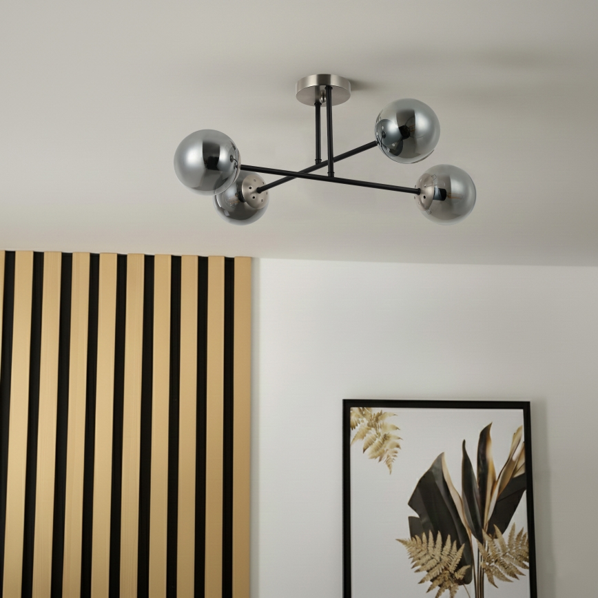 Brilagi - Πλαφονιέρα MALIVA 4xE14/15W/230V ματ χρώμιο/καπνιστό γυαλί