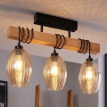 BRILAGI - Πλαφονιέρα WOOD GLASS 3xE27/60W/230V πεύκο/μαύρο/καπνιστό μπεζ