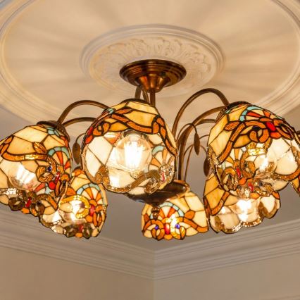 Brilagi - Πλαφονιέρα βιτρό Tiffany MIRABELLA 8xE27/60W/230V διάμ. 68 cm