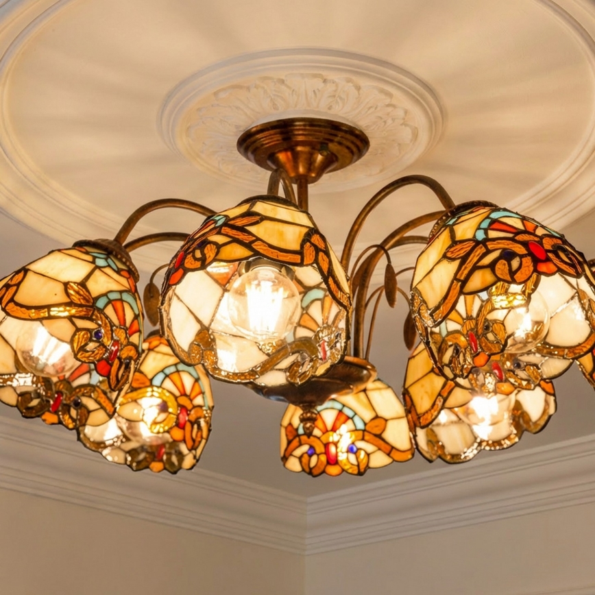 Brilagi - Πλαφονιέρα βιτρό Tiffany MIRABELLA 8xE27/60W/230V διάμ. 68 cm