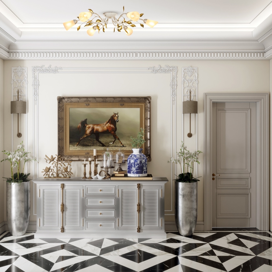 Brilagi - Πλαφονιέρα οροφής FLORA 6xE14/60W/230V χρυσό/κρεμ/πατίνα