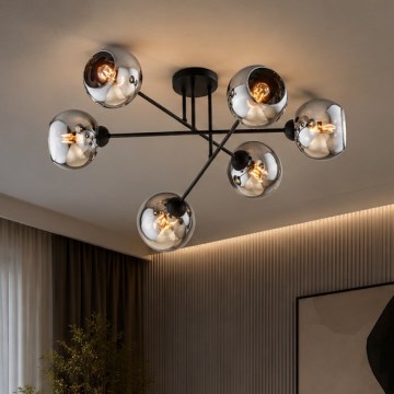 Brilagi - Προσαρτημένος πολυέλαιος οροφής DIOR 6xE27/60W/230V μαύρο/καπνιστό γκρι