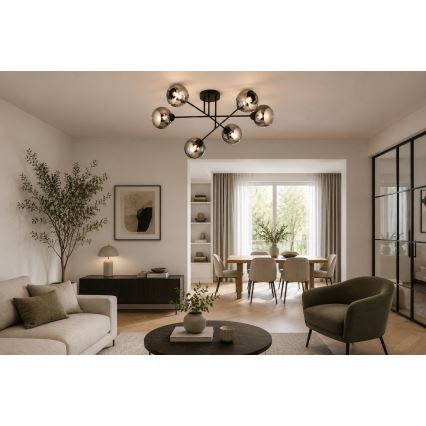 Brilagi - Προσαρτημένος πολυέλαιος οροφής DIOR 6xE27/60W/230V μαύρο/καπνιστό γκρι