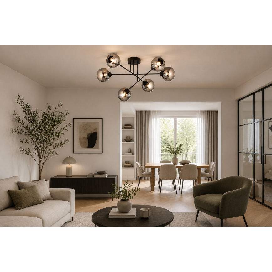 Brilagi - Προσαρτημένος πολυέλαιος οροφής DIOR 6xE27/60W/230V μαύρο/καπνιστό γκρι