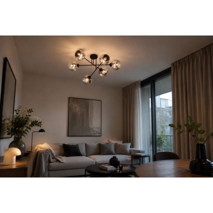 Brilagi - Προσαρτημένος πολυέλαιος οροφής DIOR 6xE27/60W/230V μαύρο/καπνιστό γκρι