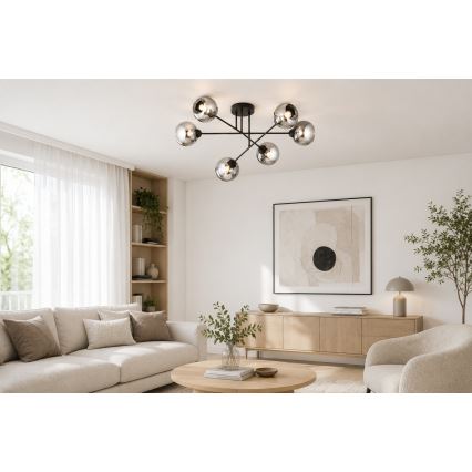 Brilagi - Προσαρτημένος πολυέλαιος οροφής DIOR 6xE27/60W/230V μαύρο/καπνιστό γκρι
