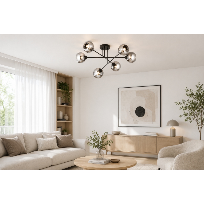 Brilagi - Προσαρτημένος πολυέλαιος οροφής DIOR 6xE27/60W/230V μαύρο/καπνιστό γκρι