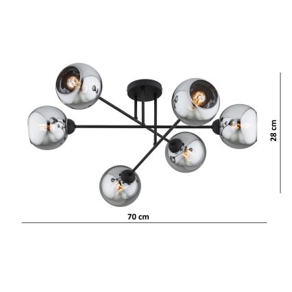 Brilagi - Προσαρτημένος πολυέλαιος οροφής DIOR 6xE27/60W/230V μαύρο/καπνιστό γκρι