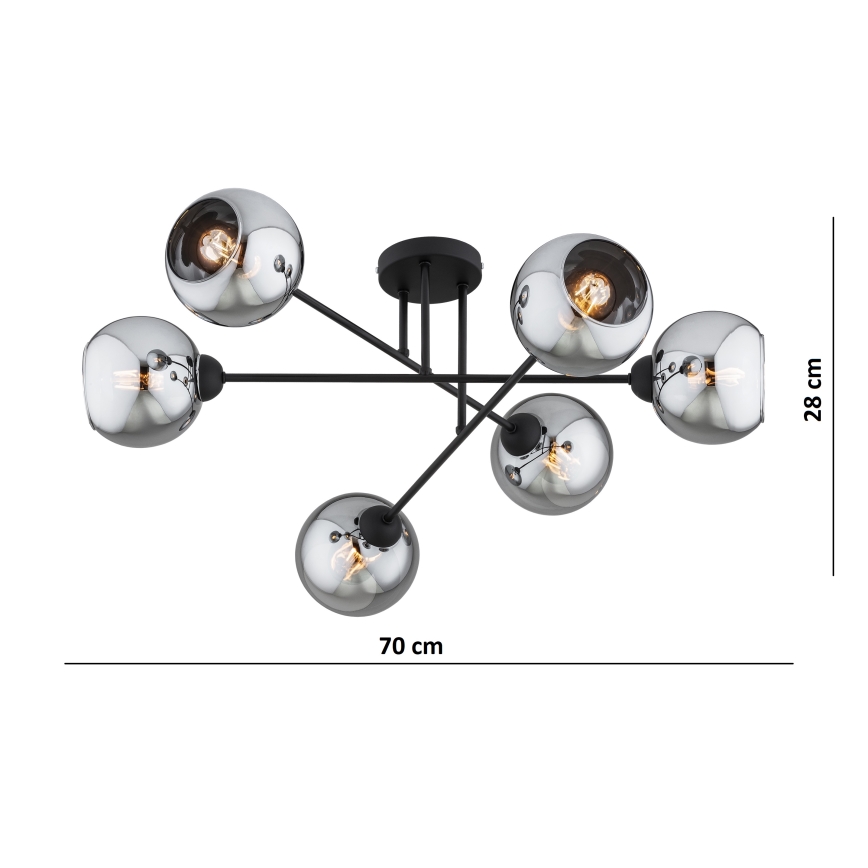Brilagi - Προσαρτημένος πολυέλαιος οροφής DIOR 6xE27/60W/230V μαύρο/καπνιστό γκρι
