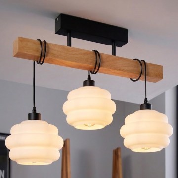 Brilagi - Προσκολλητό φωτιστικό οροφής WOOD GLASS 3xE27/60W/230V πεύκο/μαύρο/λευκό