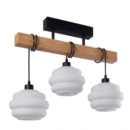 Brilagi - Προσκολλητό φωτιστικό οροφής WOOD GLASS 3xE27/60W/230V πεύκο/μαύρο/λευκό
