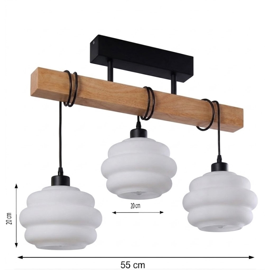 Brilagi - Προσκολλητό φωτιστικό οροφής WOOD GLASS 3xE27/60W/230V πεύκο/μαύρο/λευκό