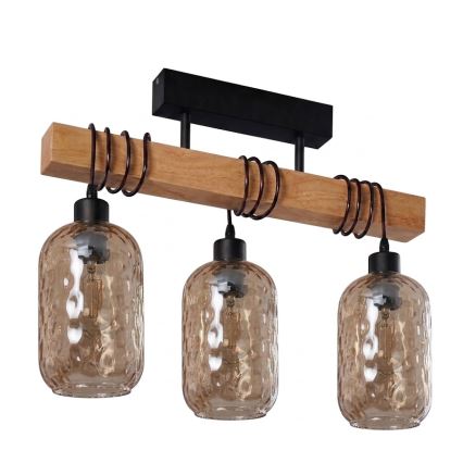 Brilagi - Φωτιστικό οροφής WOOD GLASS 3xE27/60W/230V πεύκο/μαύρο/καπνιστό καφέ
