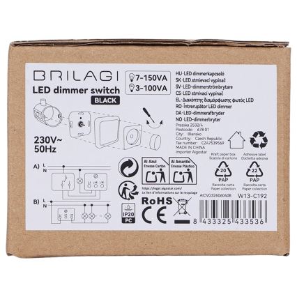 BRILAGI - Περιστροφικός ροοστάτης με πλαίσιο 110W/230V, μαύρο