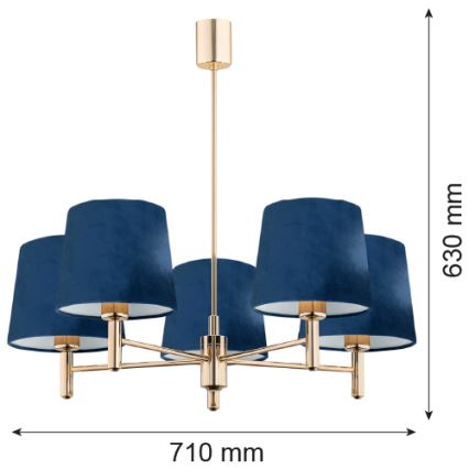 Brilagi - Πολύφωτο σε ράβδο MONTE 5xE27/15W/230V μπλε/χρυσό