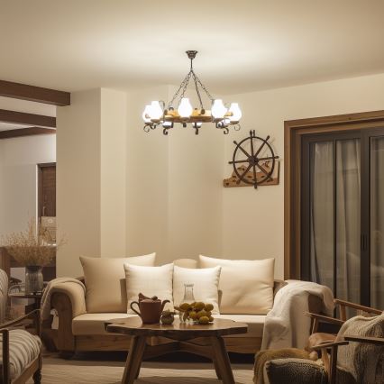 Brilagi - Πολύφωτο με αλυσίδα TIMONA 8xE14/40W/230V, διάμ. 70 cm, οξιά