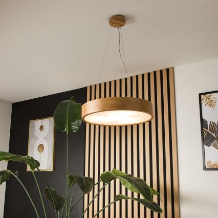 Brilagi - LED RGBW Ρυθμιζόμενο κρεμαστό φωτιστικό με καλώδιο CARVALHO 3xE27/15W/230V 2700-6500K Wi‑Fi σε απόχρωση δρυός, διάμ. 47,5 εκ.