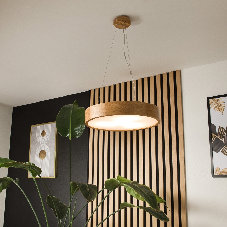 Brilagi - LED RGBW Ρυθμιζόμενο κρεμαστό φωτιστικό με καλώδιο CARVALHO 3xE27/15W/230V 2700-6500K Wi‑Fi σε απόχρωση δρυός, διάμ. 47,5 εκ.