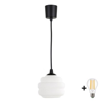 Brilagi - Πολυέλαιος LED με καλώδιο RETRO GLASS 1xE27/60W/230V Ø 20 εκ. μαύρο/λευκό