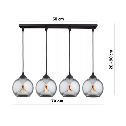 Brilagi - Πολυέλαιος σε καλώδιο DIOR 4xE27/60W/230V μαύρο/καπνιστό γκρι
