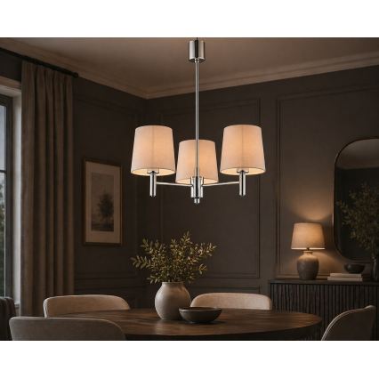 Brilagi - Πολυέλαιος σε ράβδο MONTE 3xE27/15W/230V μπεζ/γυαλιστερό χρώμιο