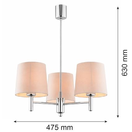 Brilagi - Πολυέλαιος σε ράβδο MONTE 3xE27/15W/230V μπεζ/γυαλιστερό χρώμιο