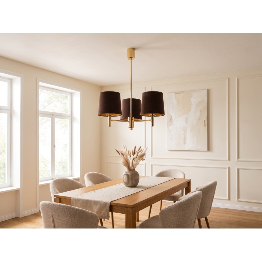 Brilagi - Πολυέλαιος σε ράβδο MONTE 3xE27/60W/230V καφέ/χρυσό