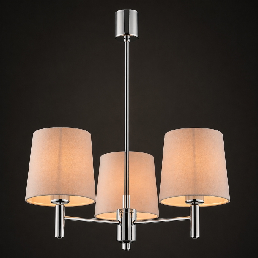 Brilagi - Πολυέλαιος σε ράβδο MONTE 3xE27/60W/230V μπεζ/γυαλιστερό χρώμιο
