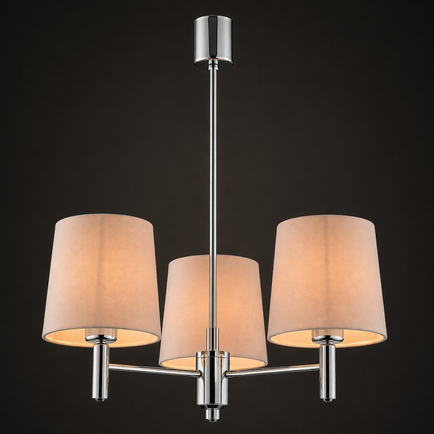 BRILAGI - Πολυέλαιος σε ράβδο MONTE 3xE27/60W/230V μπεζ/γυαλιστερό χρώμιο
