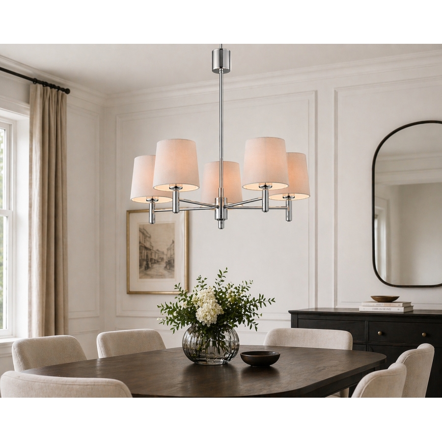 Brilagi - Πολυέλαιος σε ράβδο MONTE 5xE27/60W/230V μπεζ/γυαλιστερό χρώμιο