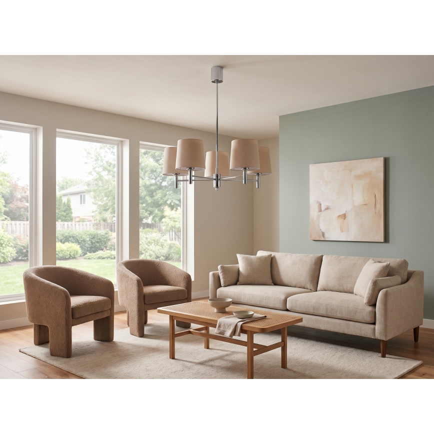Brilagi - Πολυέλαιος σε ράβδο MONTE 5xE27/60W/230V μπεζ/γυαλιστερό χρώμιο