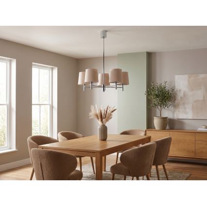 Brilagi - Πολυέλαιος σε ράβδο MONTE 5xE27/60W/230V μπεζ/γυαλιστερό χρώμιο