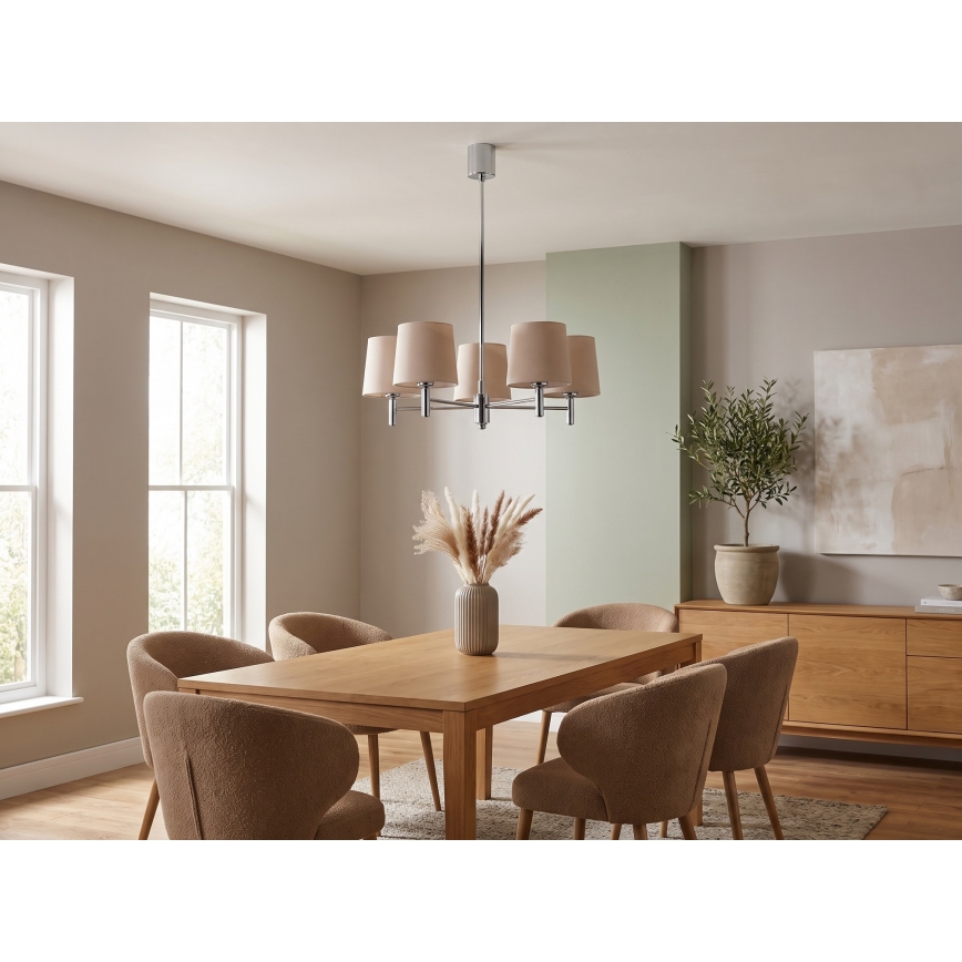 Brilagi - Πολυέλαιος σε ράβδο MONTE 5xE27/60W/230V μπεζ/γυαλιστερό χρώμιο