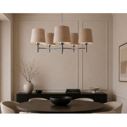 Brilagi - Πολυέλαιος σε ράβδο MONTE 5xE27/60W/230V μπεζ/γυαλιστερό χρώμιο
