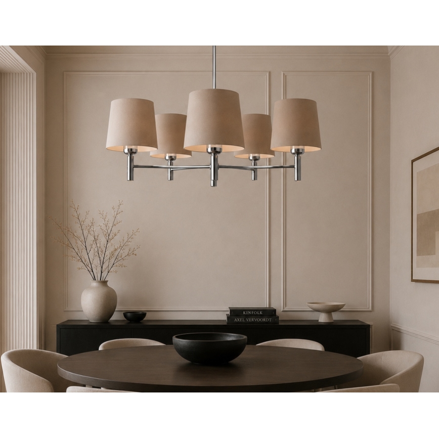 Brilagi - Πολυέλαιος σε ράβδο MONTE 5xE27/60W/230V μπεζ/γυαλιστερό χρώμιο