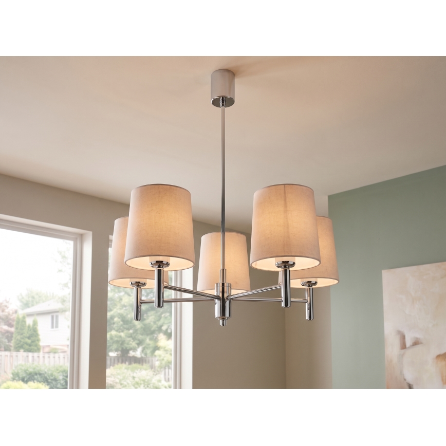 Brilagi - Πολυέλαιος σε ράβδο MONTE 5xE27/60W/230V μπεζ/γυαλιστερό χρώμιο