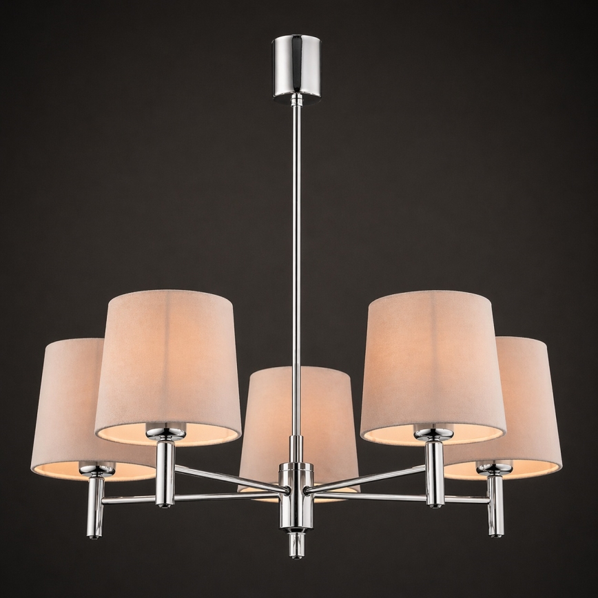 Brilagi - Πολυέλαιος σε ράβδο MONTE 5xE27/60W/230V μπεζ/γυαλιστερό χρώμιο