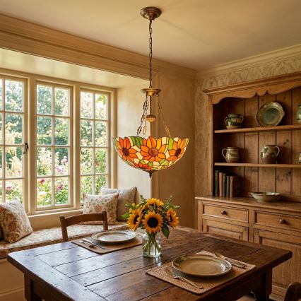 Brilagi - Πολυέλαιος Tiffany με βιτρώ σε αλυσίδα SUNFLOWER 3xE27/60W/230V Ø 50 cm