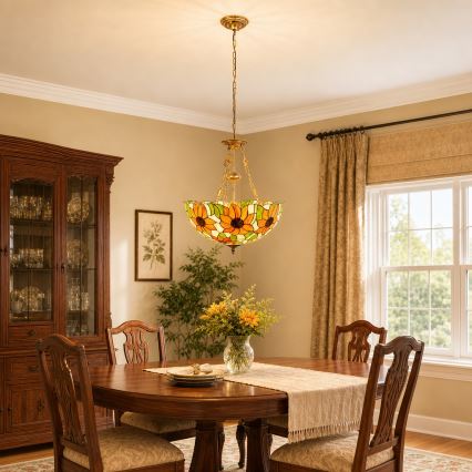 Brilagi - Πολυέλαιος Tiffany με βιτρώ σε αλυσίδα SUNFLOWER 3xE27/60W/230V Ø 50 cm