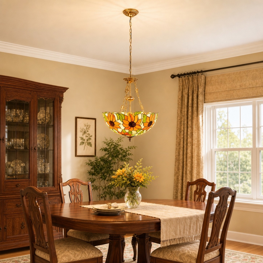 Brilagi - Πολυέλαιος Tiffany με βιτρώ σε αλυσίδα SUNFLOWER 3xE27/60W/230V Ø 50 cm