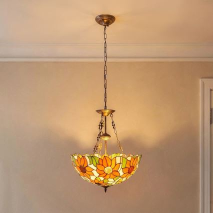 Brilagi - Πολυέλαιος Tiffany με βιτρώ σε αλυσίδα SUNFLOWER 3xE27/60W/230V Ø 50 cm